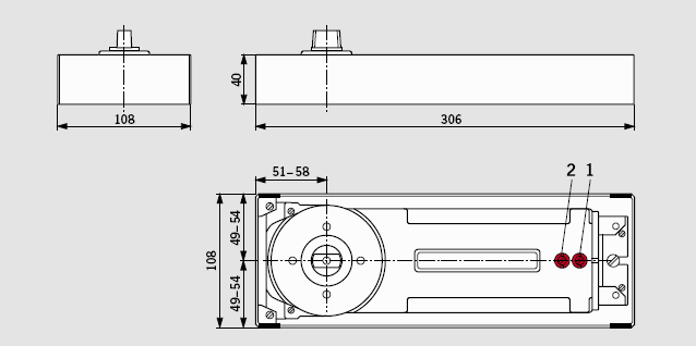 Габаритные размеры. Напольный доводчик DORMA BTS-84